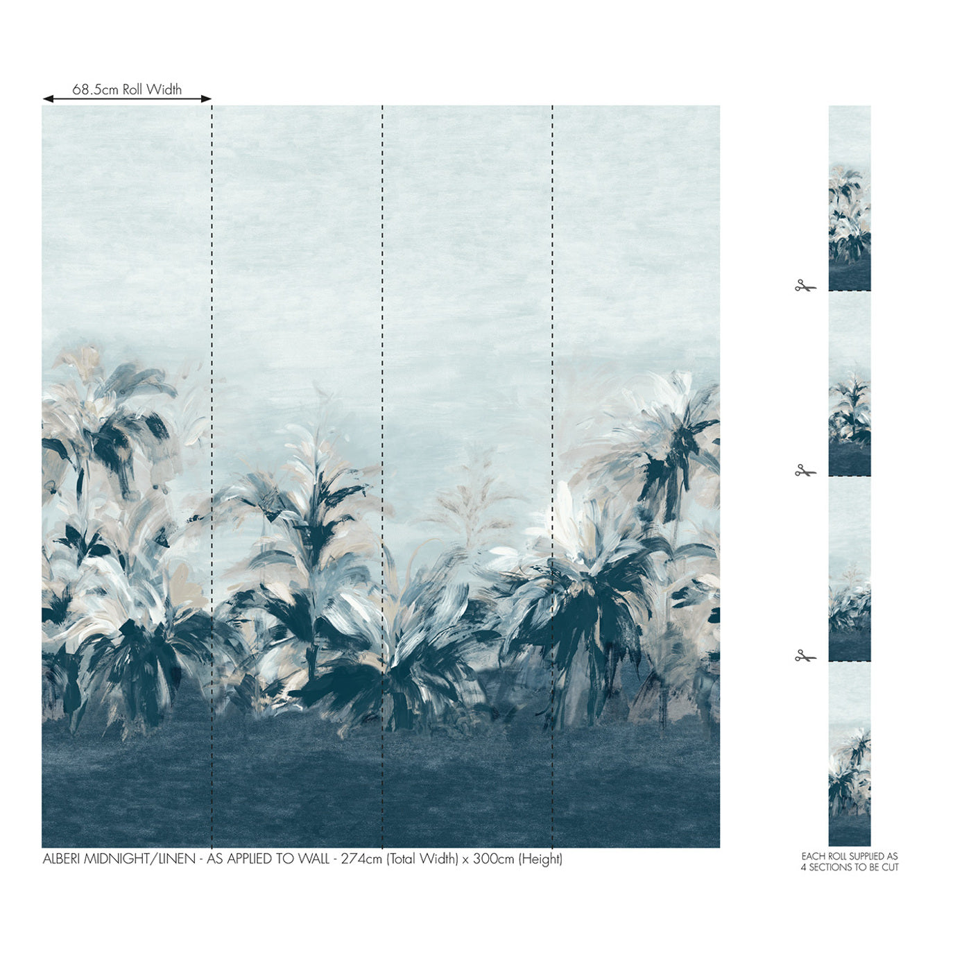 W0176/01 - Alberi Wallpaper - Midnight/Linen Banner - Clarke & Clarke