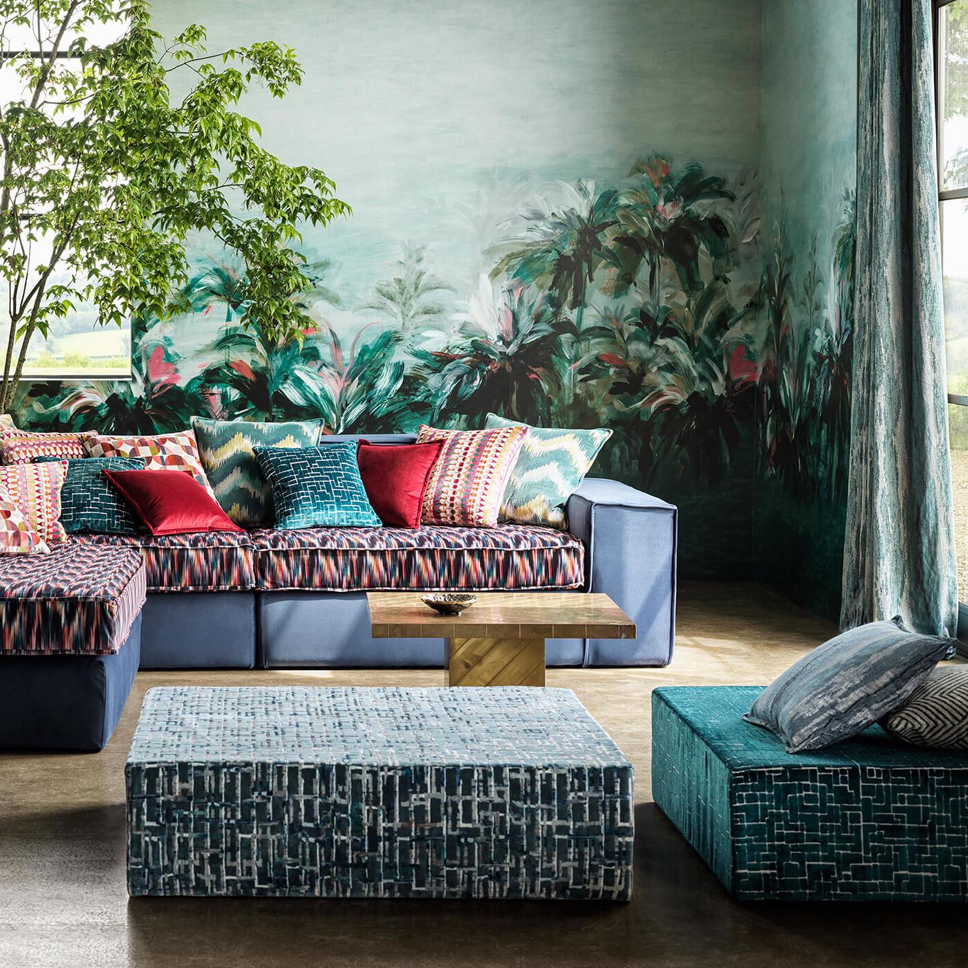 W0176/02 - Alberi Wallpaper - Teal/Fuchsia Banner - Clarke & Clarke