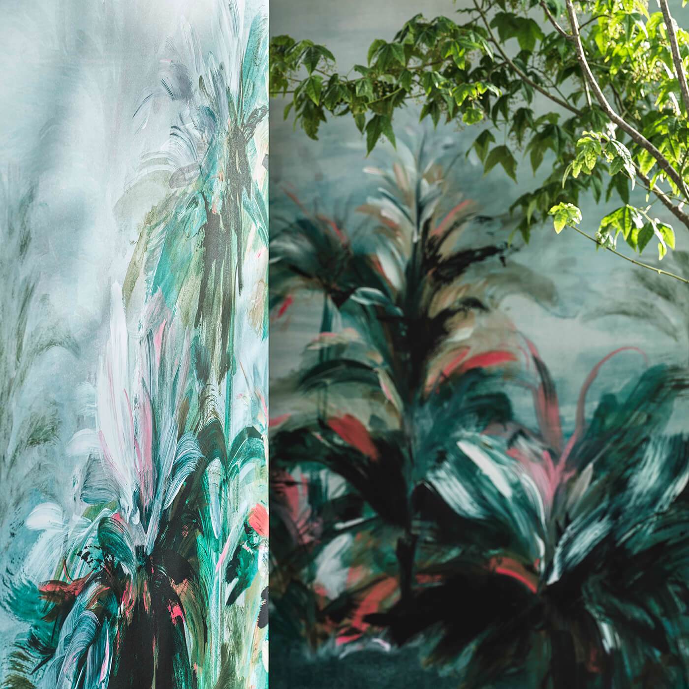 W0176/02 - Alberi Wallpaper - Teal/Fuchsia Banner - Clarke & Clarke
