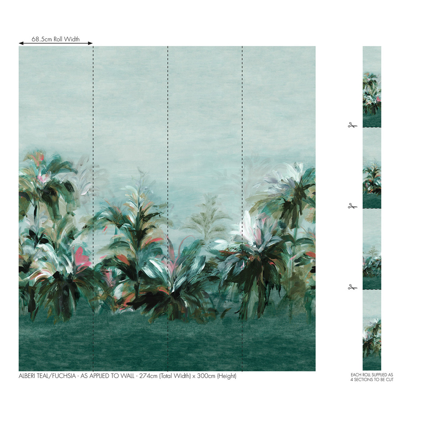 W0176/02 - Alberi Wallpaper - Teal/Fuchsia Banner - Clarke & Clarke