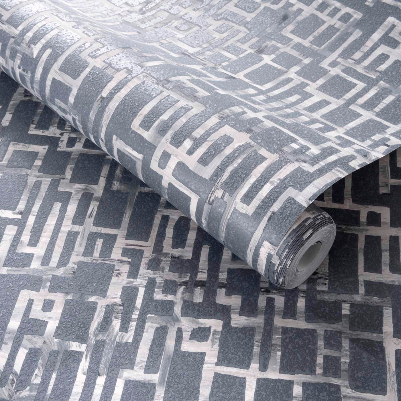 W0184/03 - Quadrata Wallpaper - Steel - Clarke & Clarke
