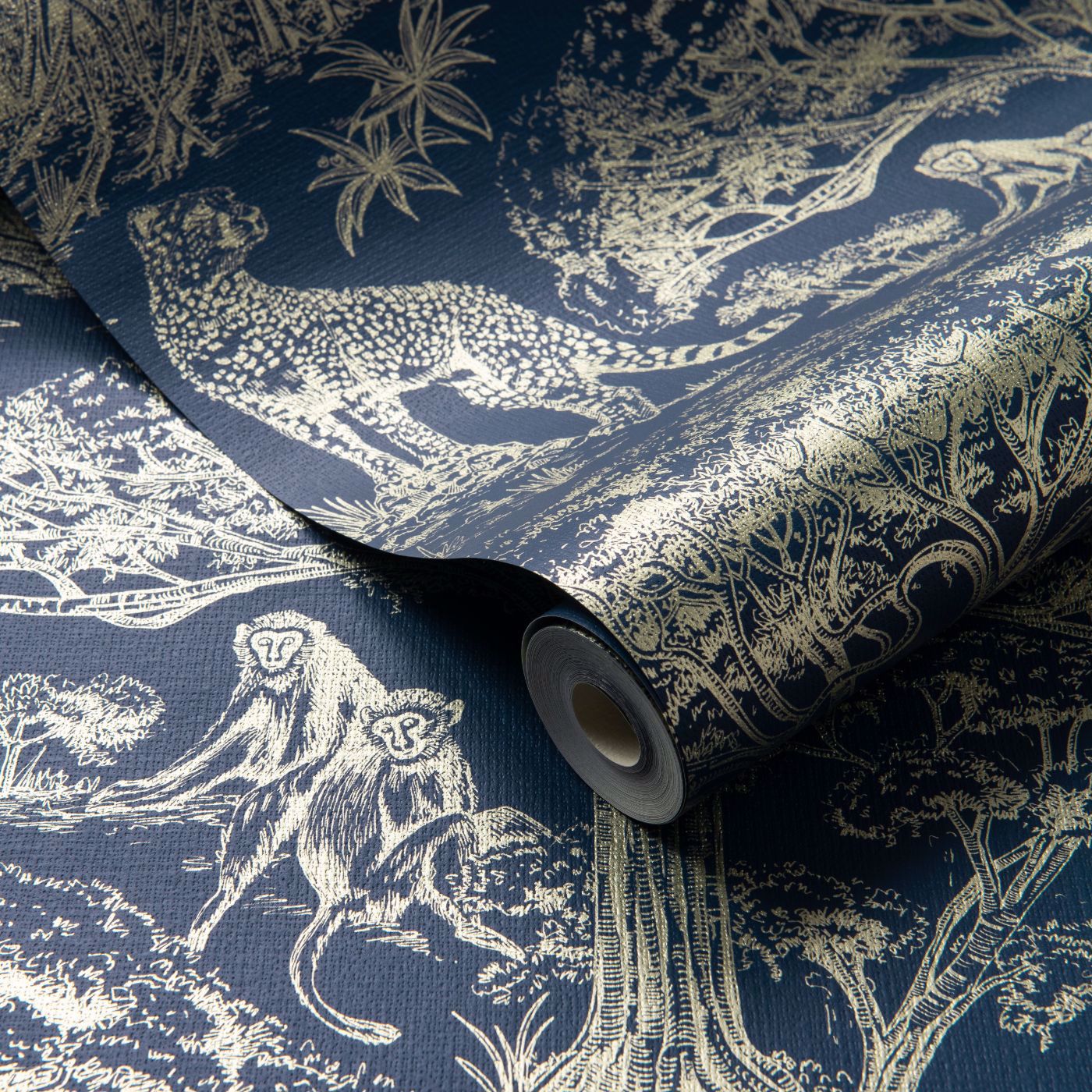 W0185/02 - Kisumu Wallpaper - Midnight/Luxe - Clarke & Clarke
