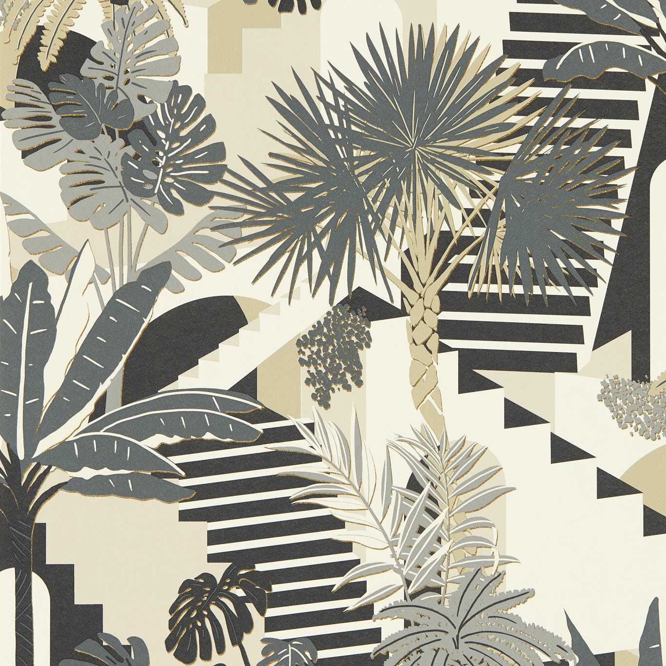 W0186/01 - Malindi Wallpaper - Charcoal - Clarke & Clarke