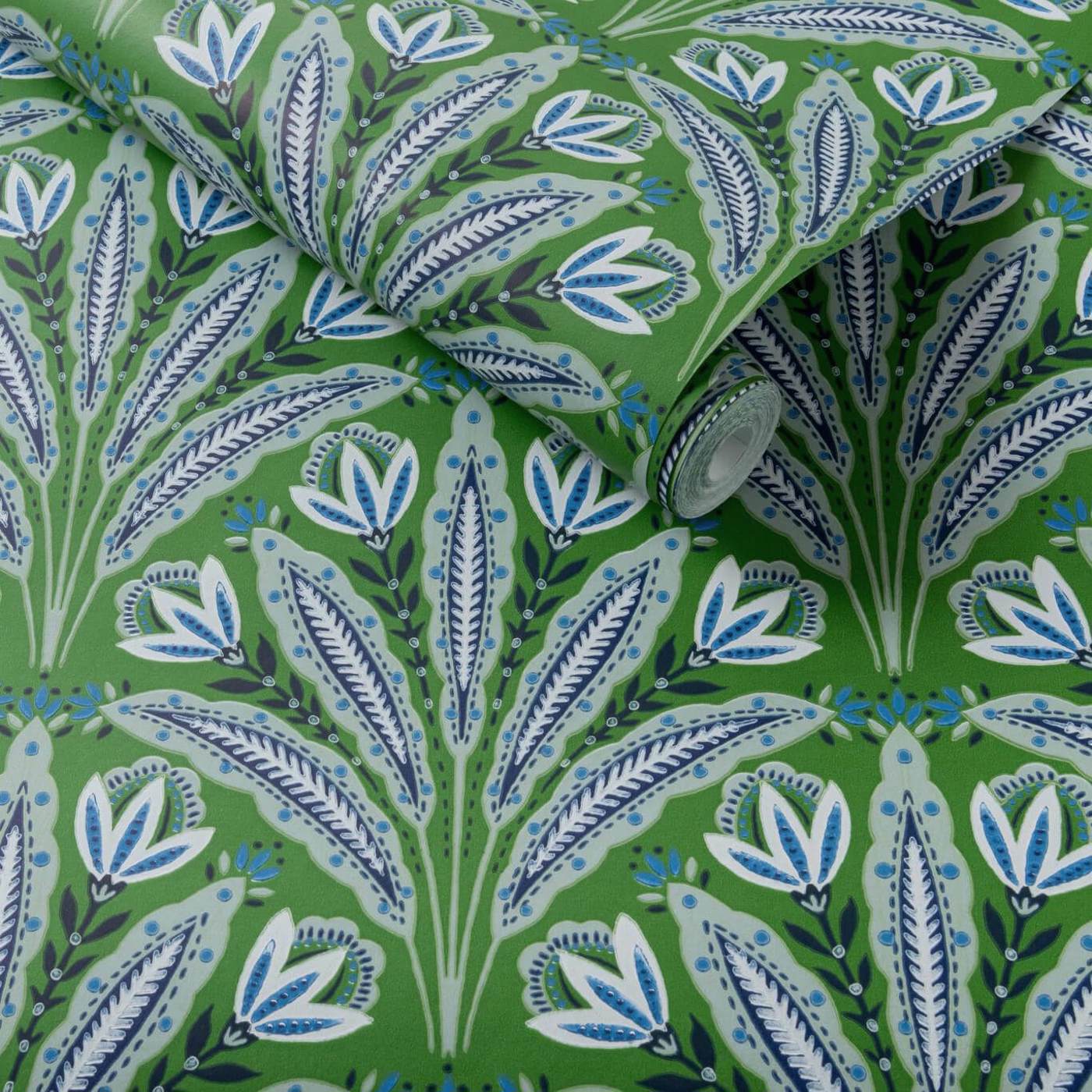 W0193/01 - Attingham Wallpaper - Cobalt/Green - Clarke & Clarke