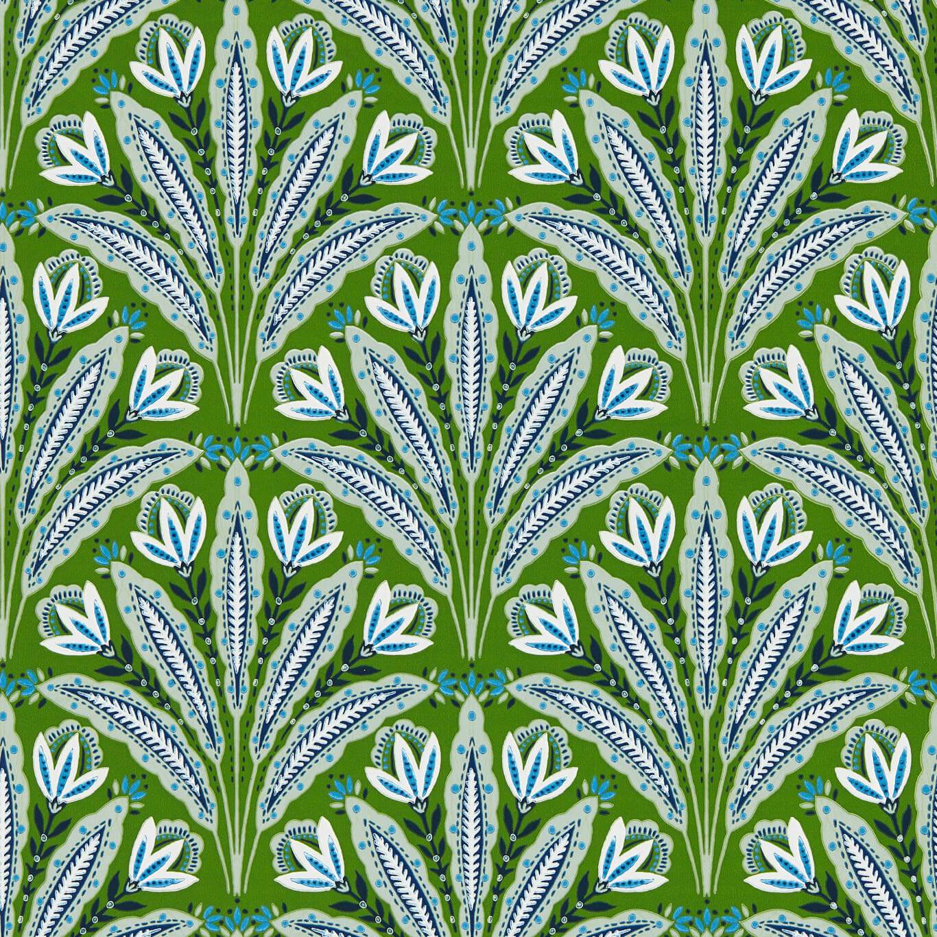 W0193/01 - Attingham Wallpaper - Cobalt/Green - Clarke & Clarke