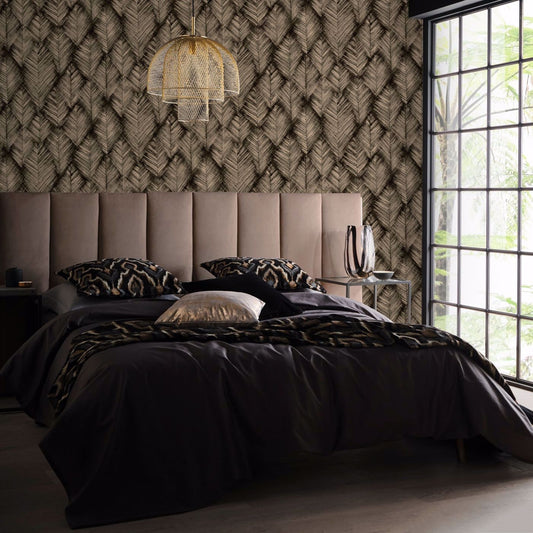 W0206/01 - Folius Wallpaper - Charcoal/Gilver - Clarke & Clarke