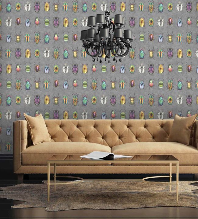 WM-092-02R - Beetle Jewels Wallpaper - Multi Charcoal - Woodchip & Magnolia
