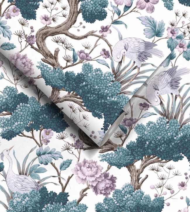 WM-122R - Crane Bird Wallpaper - Japanese Blue - Woodchip & Magnolia
