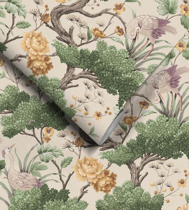 WM-125R - Crane Bird Wallpaper - Buttercup Yellow Cream - Woodchip & Magnolia
