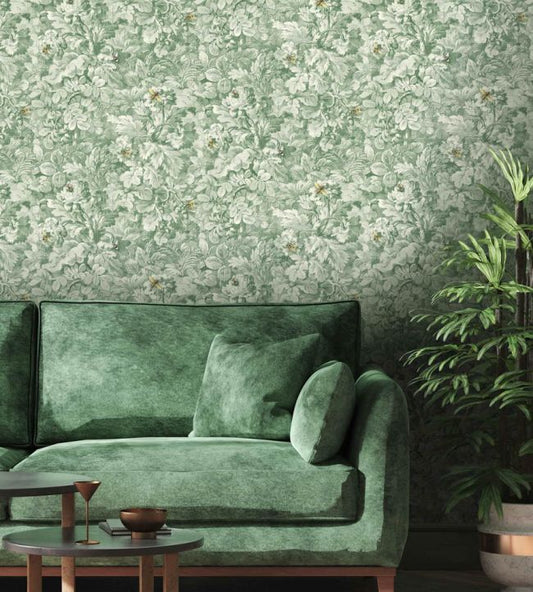 WM-318-04R - Busy Bee Wallpaper - Moss Green - Woodchip & Magnolia
