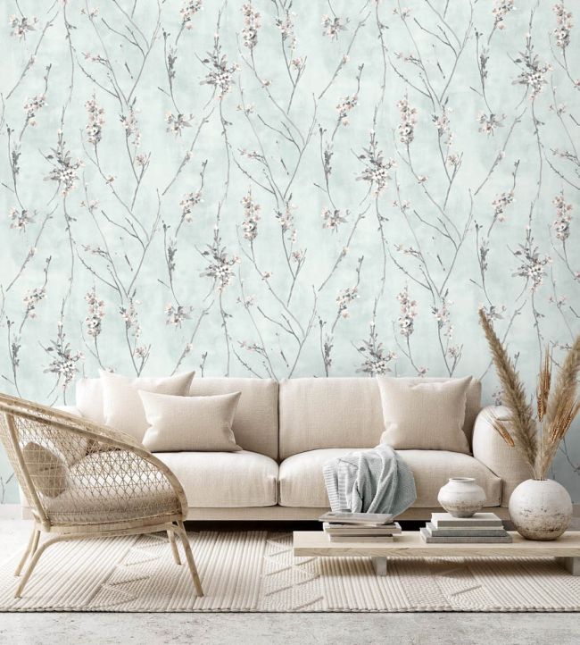 WM-386-05R - Blossom Wallpaper - Duck Egg Blue - Woodchip & Magnolia

