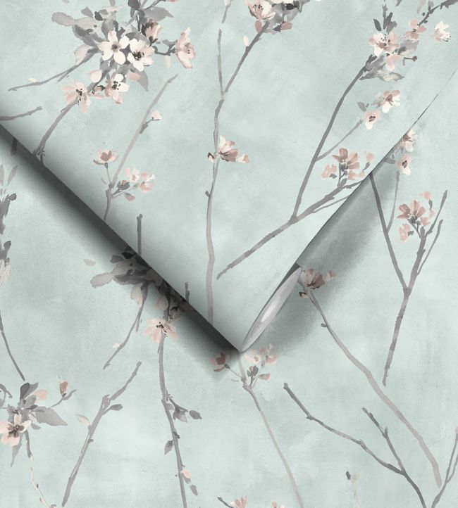 WM-386-05R - Blossom Wallpaper - Duck Egg Blue - Woodchip & Magnolia

