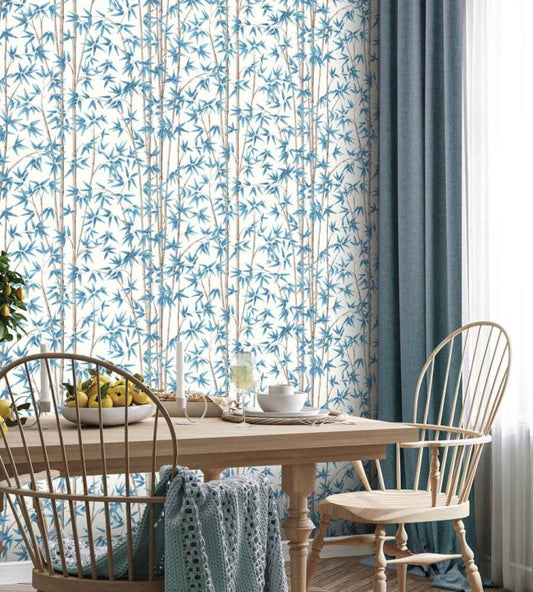 WM-397-01R - Bamboozle Wallpaper - Cornflower - Woodchip & Magnolia
