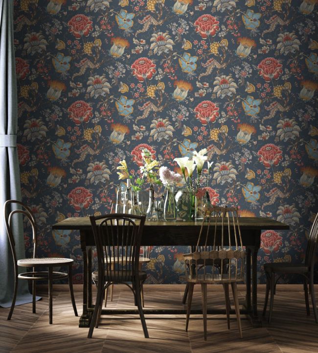 WM-408-09R - Arcadia Wallpaper - Midnight - Woodchip & Magnolia
