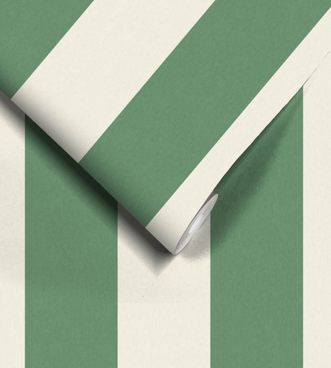 WM-413-02R - Awning Stripe Wallpaper - Green Magnolia - Woodchip & Magnolia
