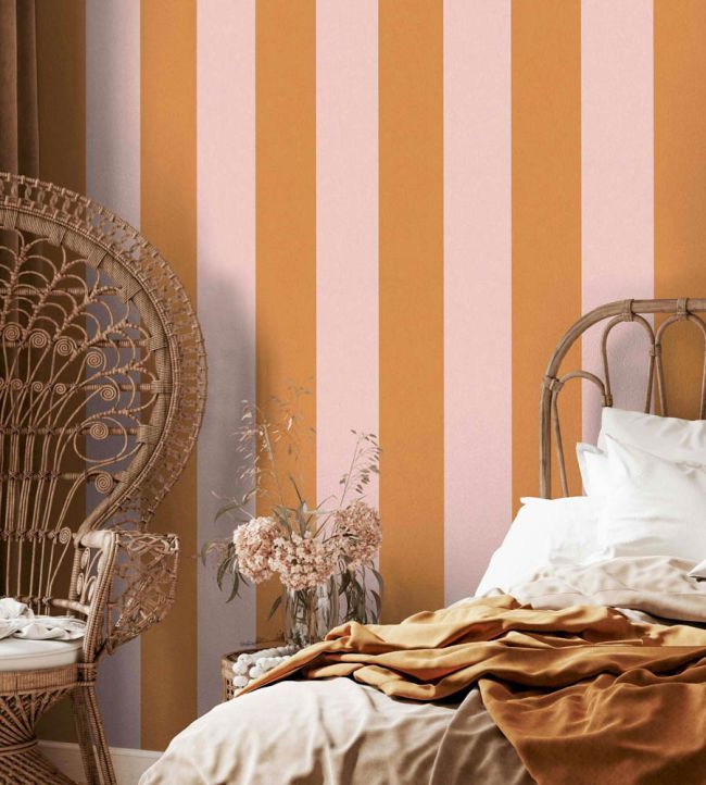 WM-413-04R - Awning Stripe Wallpaper - Pink Cloud Gorse - Woodchip & Magnolia
