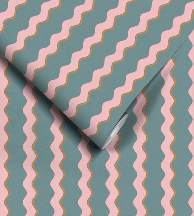 WM-462-06R - Cari Wave Wallpaper - Marine Blue - Woodchip & Magnolia
