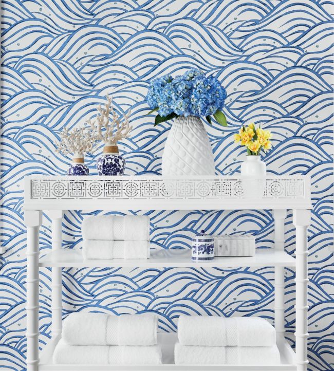 Waves Wallpaper - Blue - AT9873 - Anna French