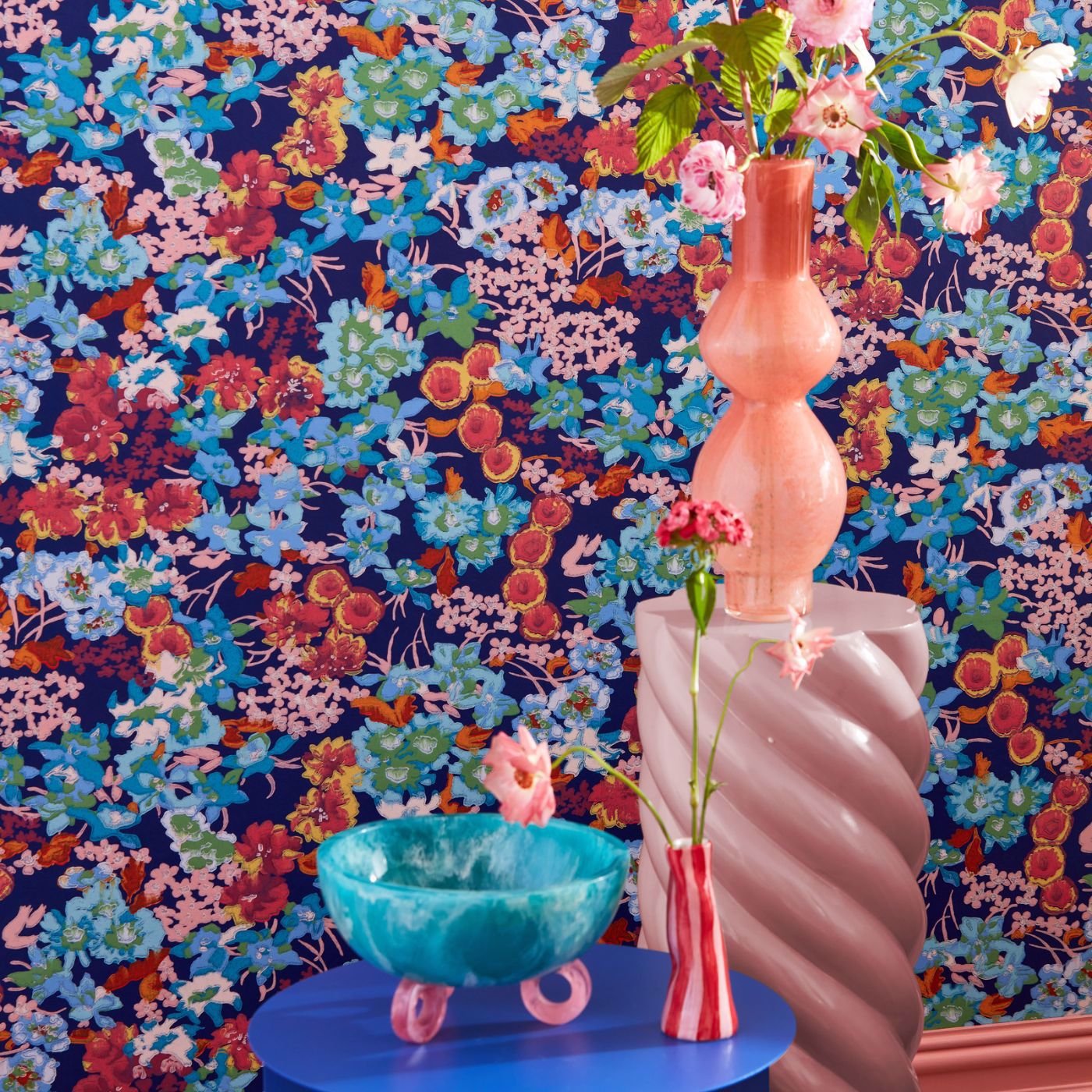 Wildflower Meadow Wallpaper - Lapis/Carnelian/Aquamarine - HSRW113050 - Harlequin