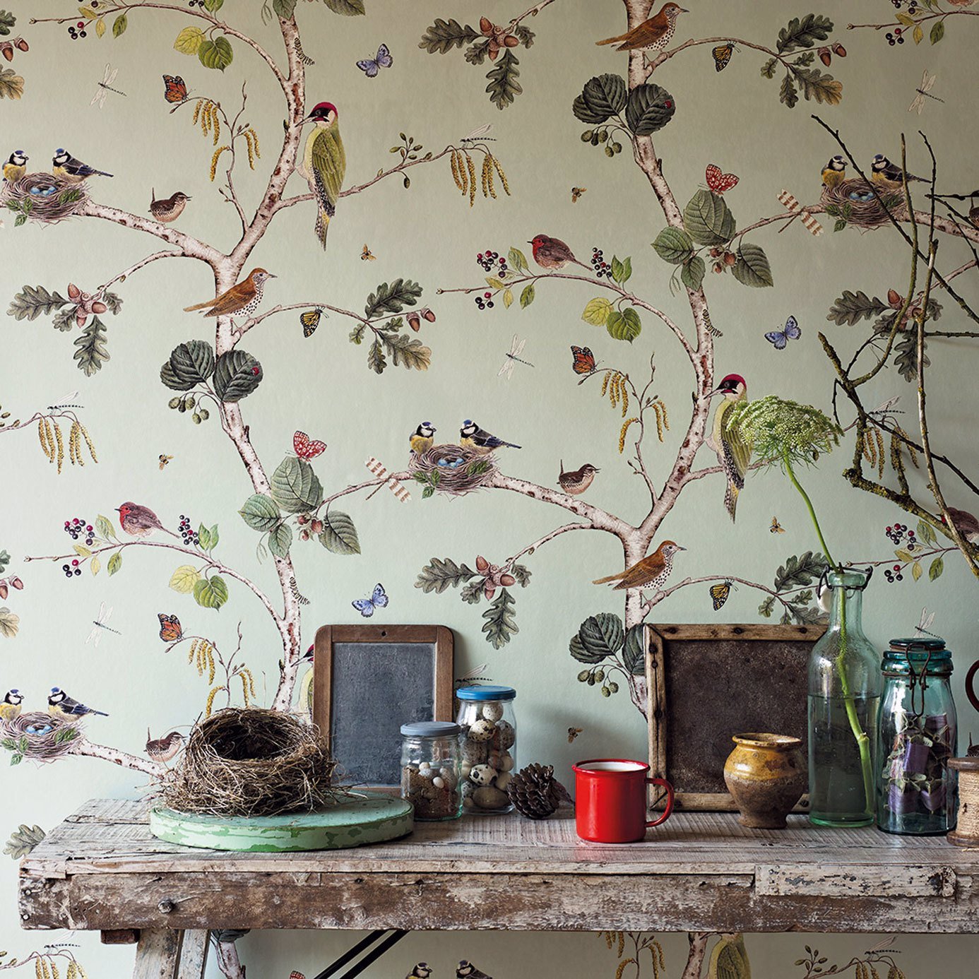 Woodland Chorus Wallpaper - Sky Blue/Multi - DWOW215706 - Sanderson
