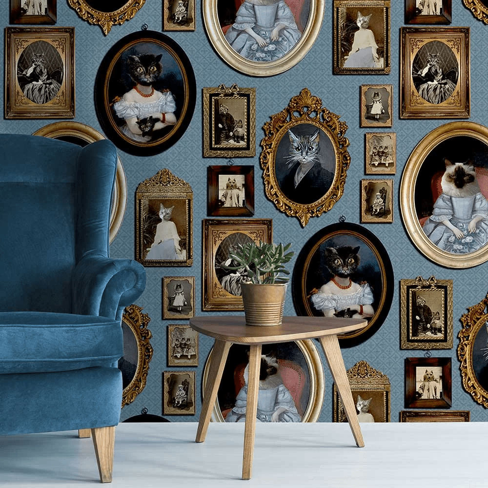 A Cavalcade of Cats Wallpaper - Blue - The Graduate Collection - CC1CATBLUE - Premier Wallcovering