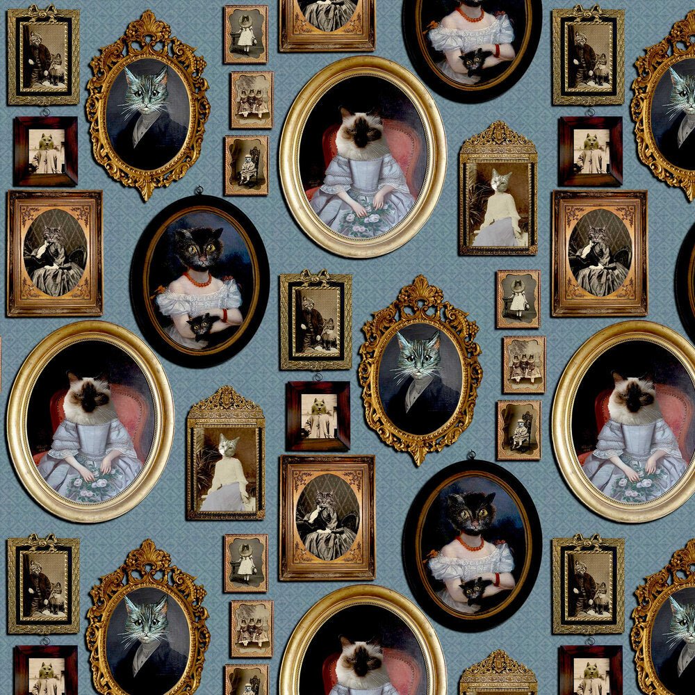 A Cavalcade of Cats Wallpaper - Blue - The Graduate Collection - CC1CATBLUE - Premier Wallcovering