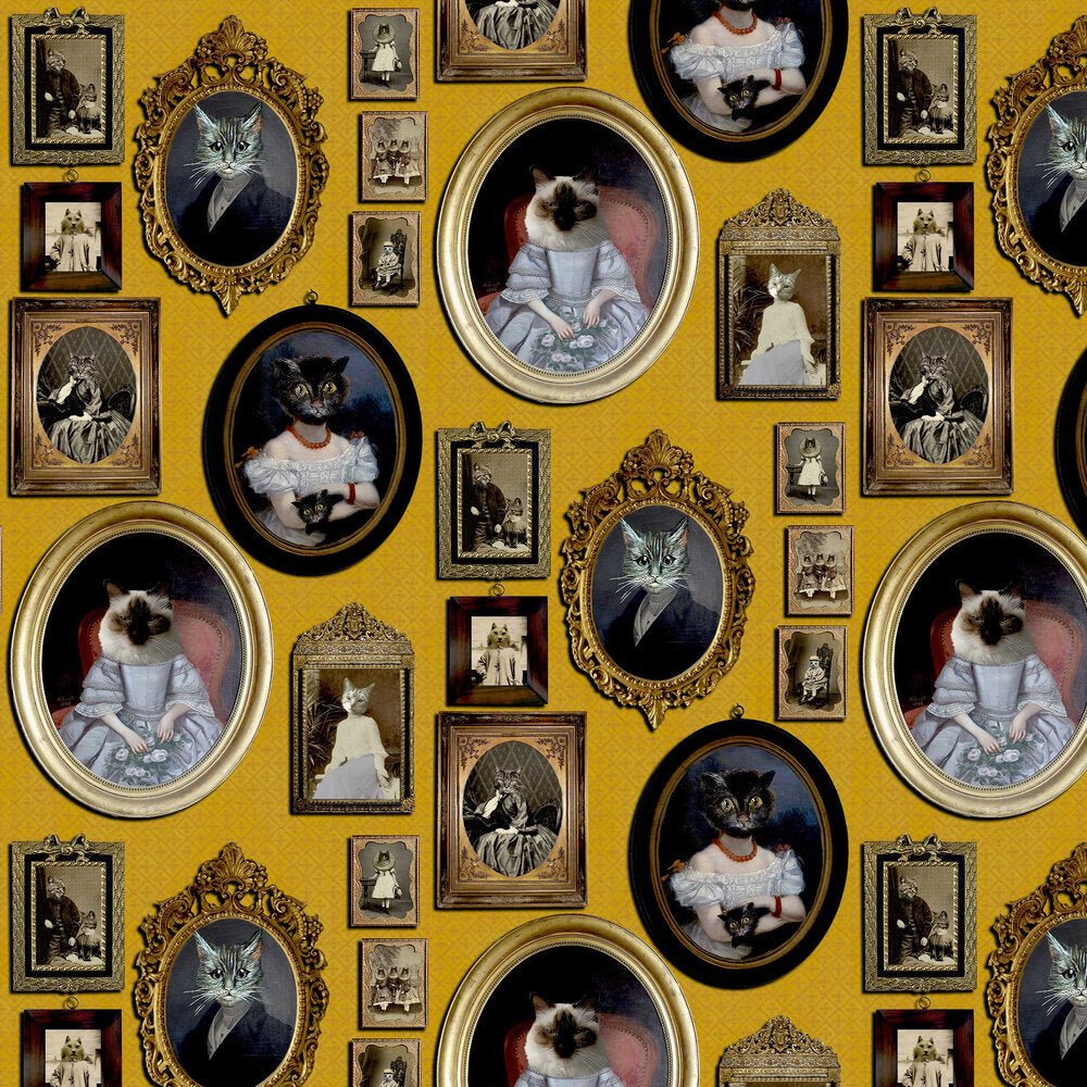 A Cavalcade of Cats Wallpaper - Mustard - The Graduate Collection - CC1CATMUSTARD - Premier Wallcovering