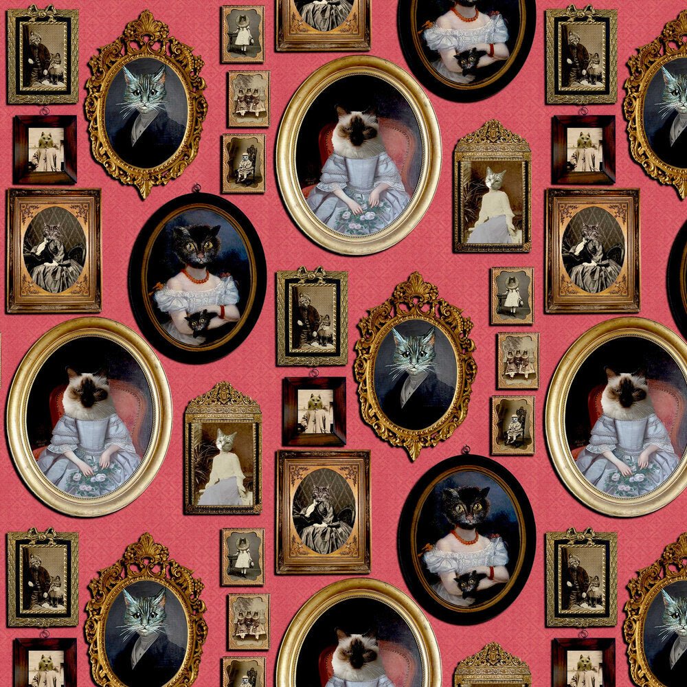 A Cavalcade of Cats Wallpaper - Red - The Graduate Collection - CC1CATRED - Premier Wallcovering