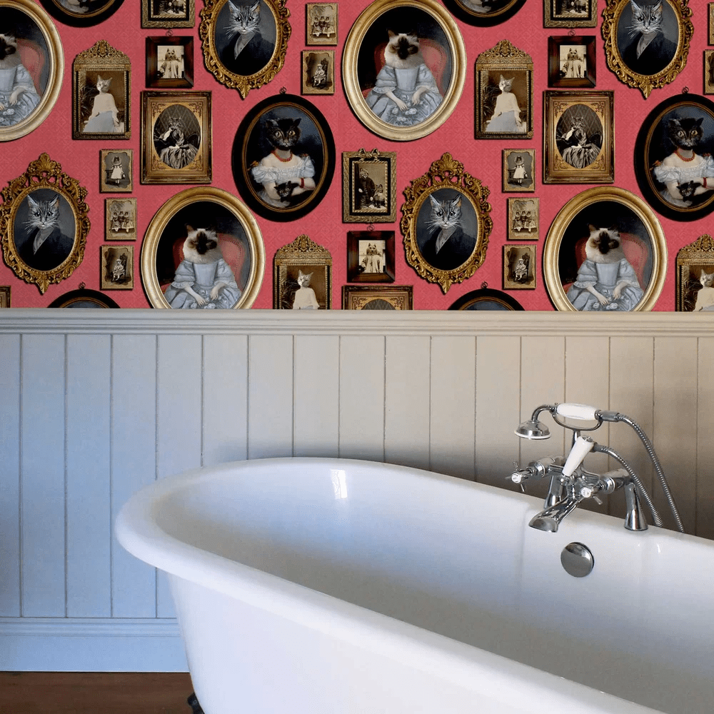 A Cavalcade of Cats Wallpaper - Red - The Graduate Collection - CC1CATRED - Premier Wallcovering