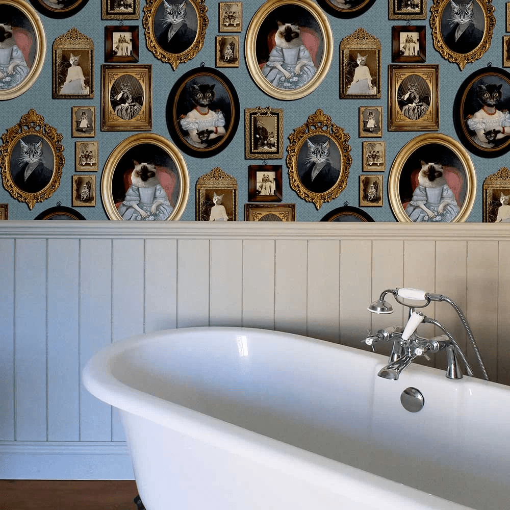 A Cavalcade of Cats Wallpaper - Blue - The Graduate Collection - CC1CATBLUE - Premier Wallcovering