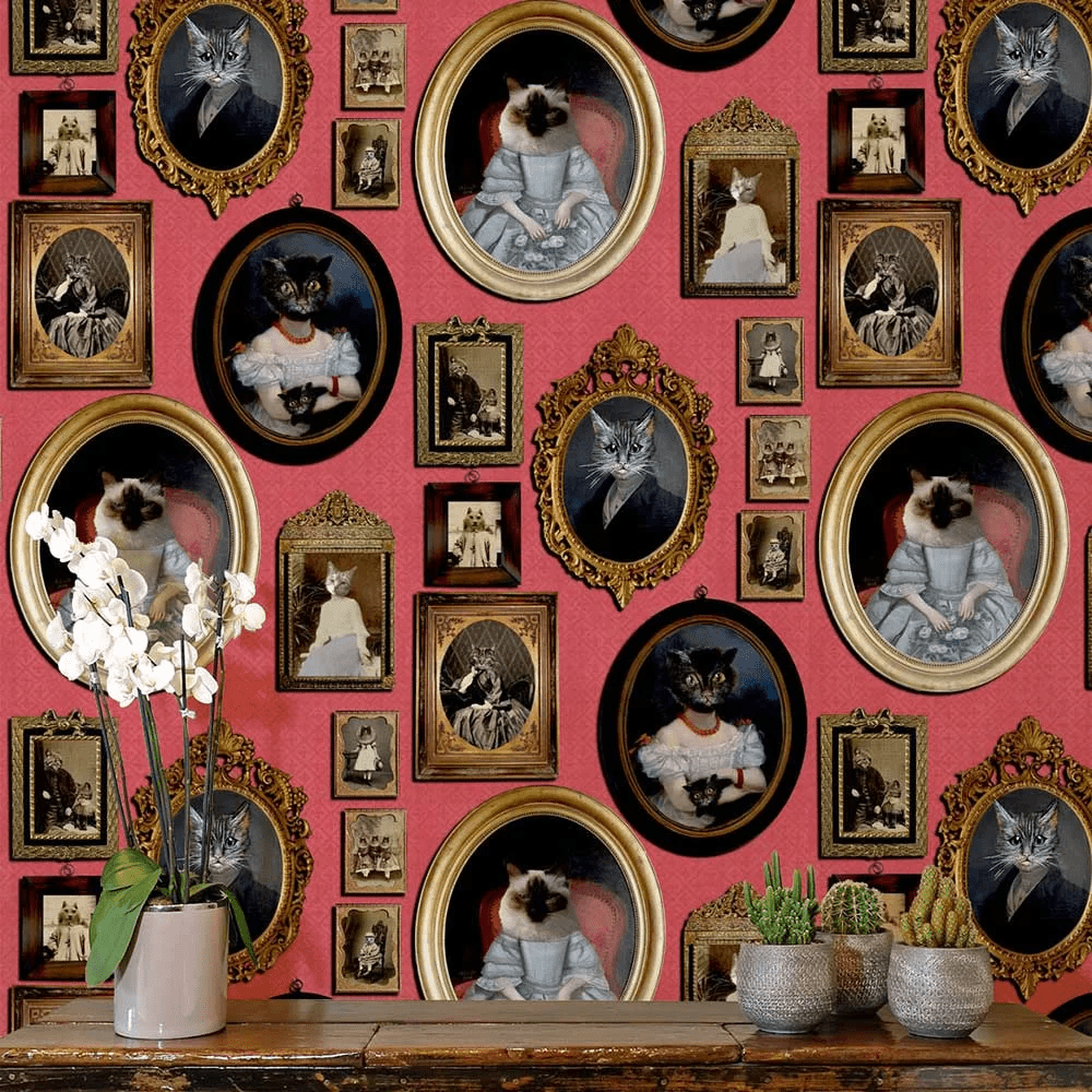A Cavalcade of Cats Wallpaper - Red - The Graduate Collection - CC1CATRED - Premier Wallcovering