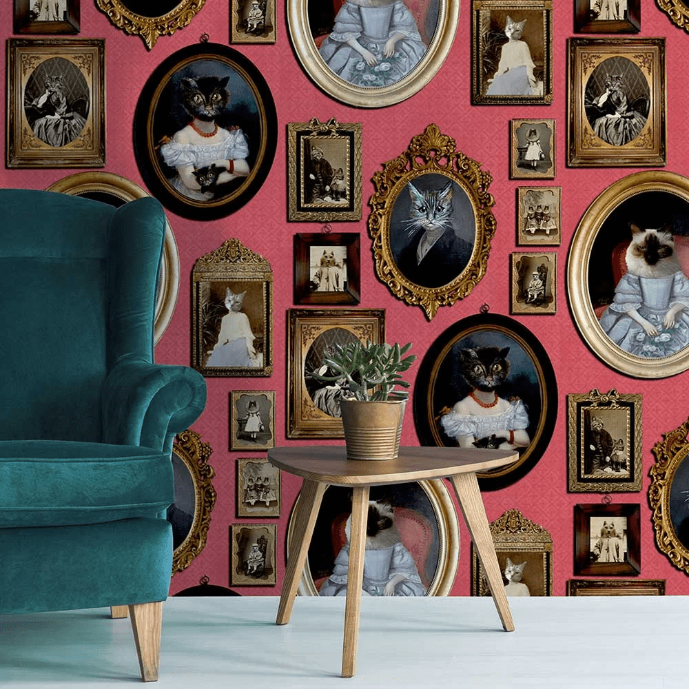 A Cavalcade of Cats Wallpaper - Red - The Graduate Collection - CC1CATRED - Premier Wallcovering