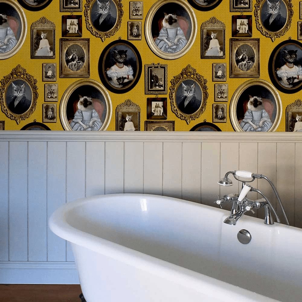A Cavalcade of Cats Wallpaper - Mustard - The Graduate Collection - CC1CATMUSTARD - Premier Wallcovering