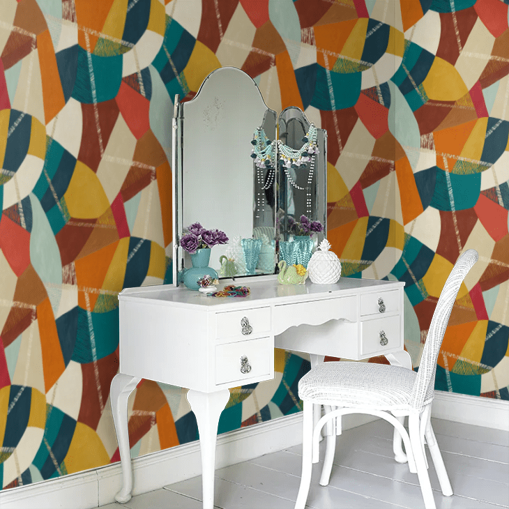 Abstract Geo Wallpaper - Rust & Peacock - Ohpopsi - GRA50101W - Premier Wallcovering