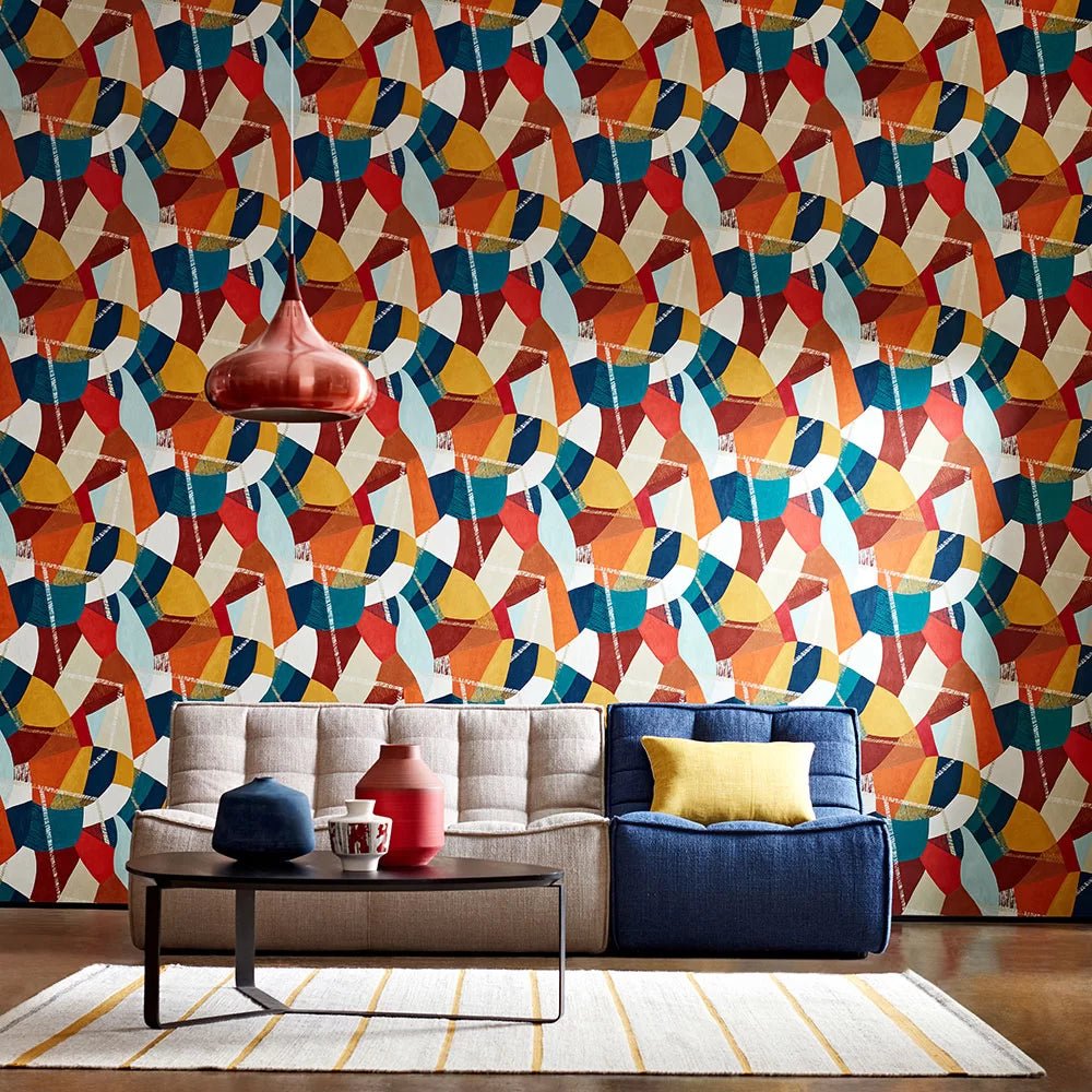 Abstract Geo Wallpaper - Rust & Peacock - Ohpopsi - GRA50101W - Premier Wallcovering
