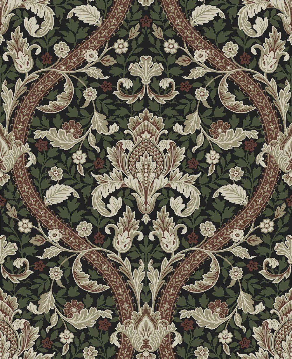 Acanthus Ogee Wallpaper - Ebony & Clay - NextWall - NW59001 - Premier Wallcovering