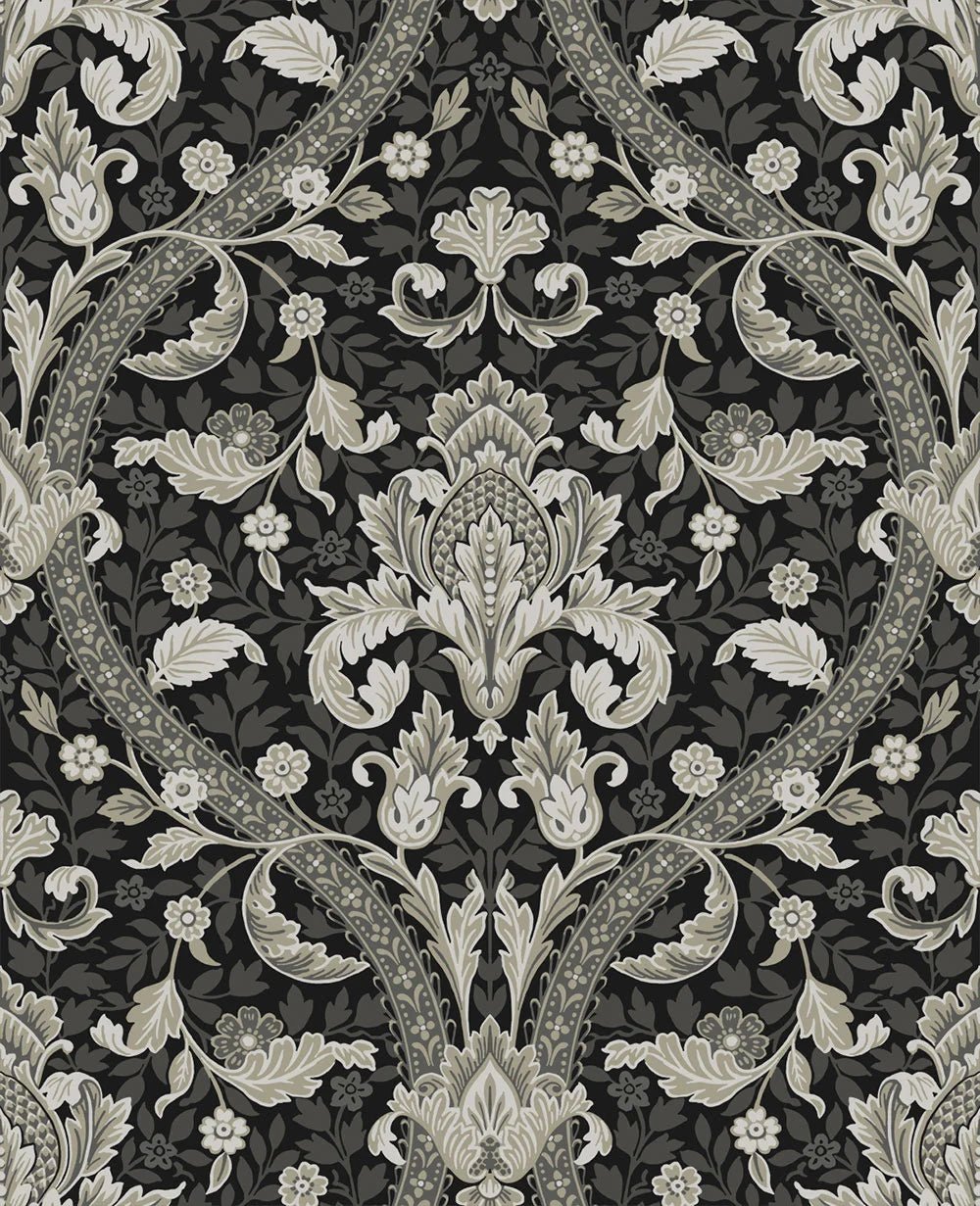 Acanthus Ogee Wallpaper - Ebony & Cliffside - NextWall - NW59000 - Premier Wallcovering