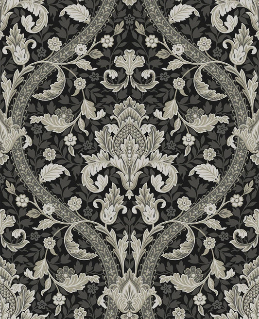 Acanthus Ogee Wallpaper - Ebony & Cliffside - NextWall - NW59000 - Premier Wallcovering