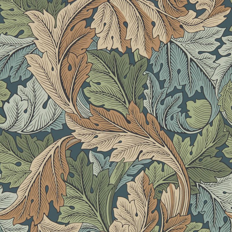 Acanthus Wallpaper - Slate Blue/Thyme - 216440 - Morris & Co - Premier Wallcovering