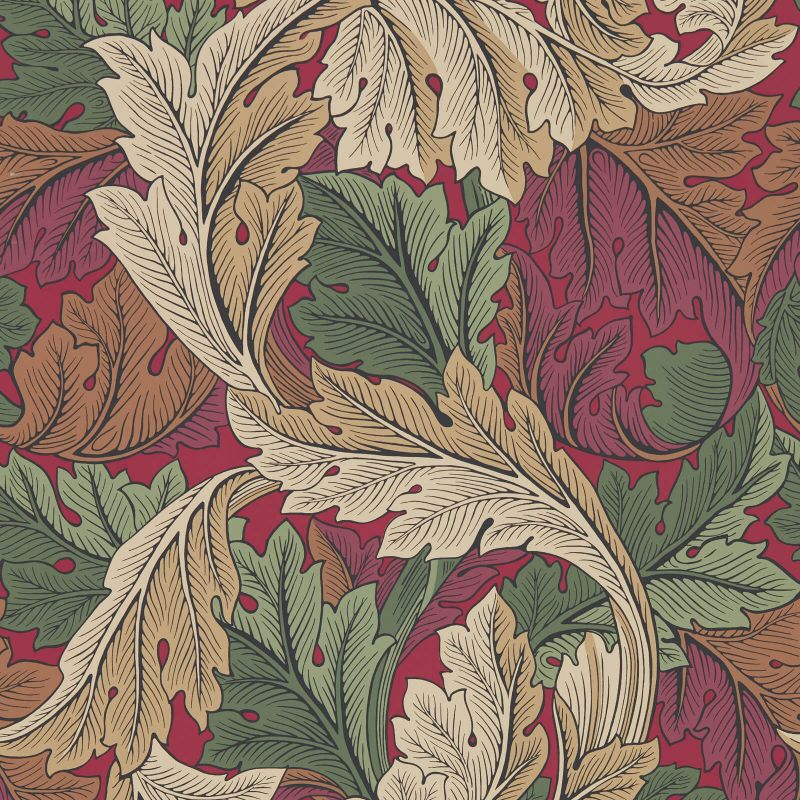Acanthus Wallpaper - Madder/Thyme - 216439 - Morris & Co - Premier Wallcovering