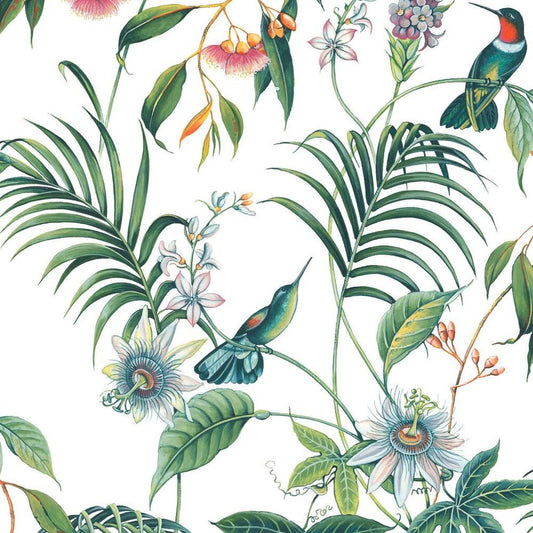 Adilah Tropical Floral Wallpaper - White - Superfresco Easy - 106975 - Premier Wallcovering
