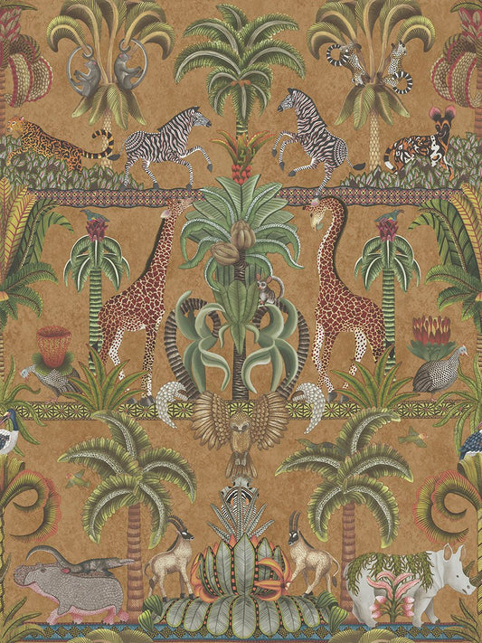 Afrika Kingdom Wallpaper - Olive Green & Spring Green on Metallic Bronze - 119/5025 - Cole & Son - Premier Wallcovering