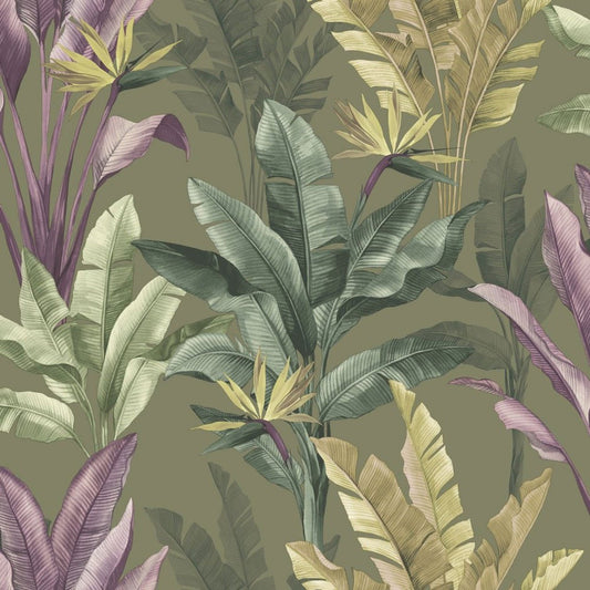 Akari Elegant Homes Madagascar Leaf Wallpaper - Gold and Green - Rasch - 282886 - Premier Wallcovering