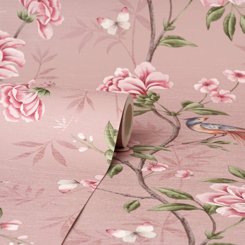 Akina Floral Wallpaper - Blush - Crown - M1726 - Premier Wallcovering