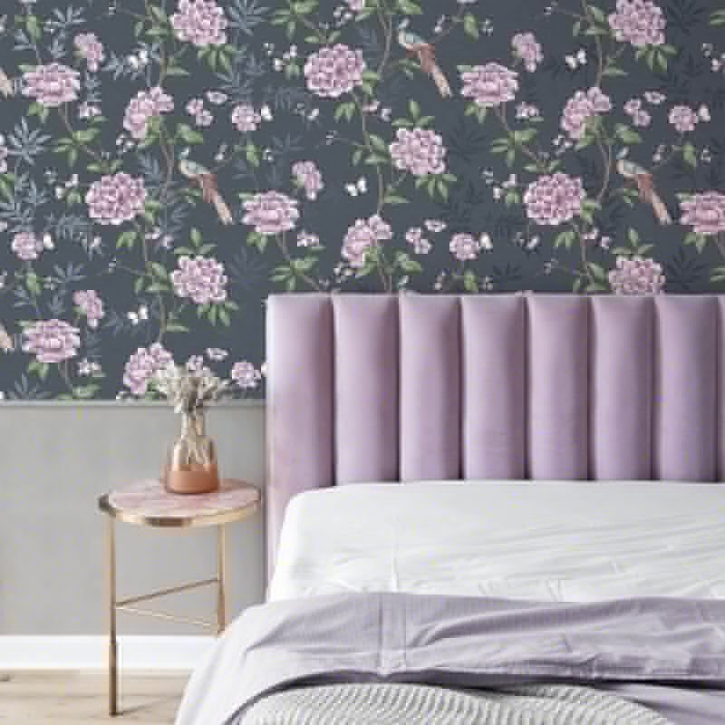 Akina Floral Wallpaper - Navy - Crown - M1723 - Premier Wallcovering