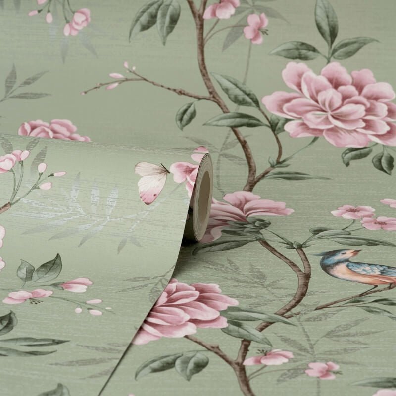 Akina Floral Wallpaper - Sage - Crown - M1724 - Premier Wallcovering