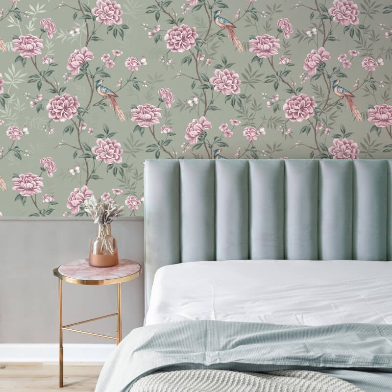 Akina Floral Wallpaper - Sage - Crown - M1724 - Premier Wallcovering