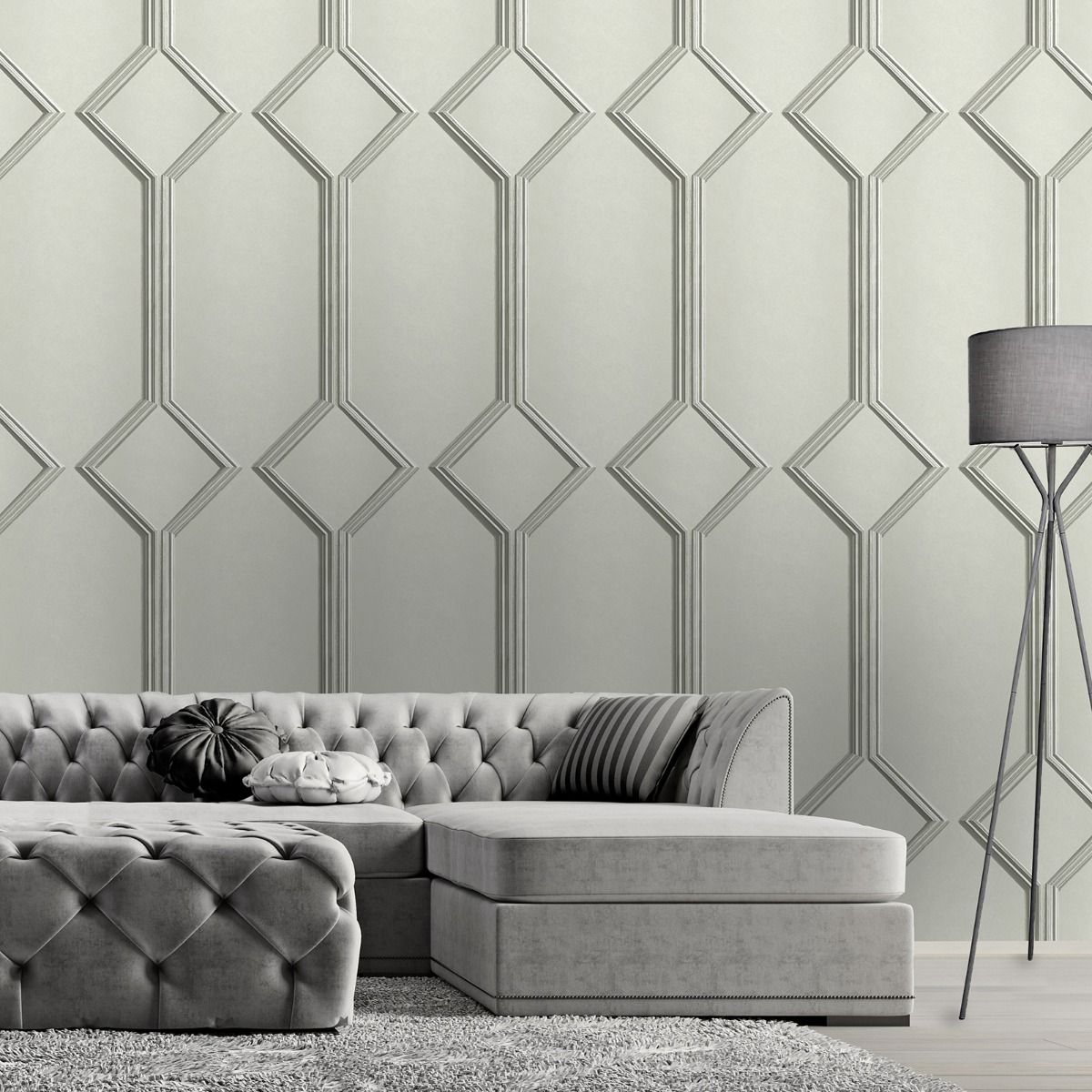 Alessia Panel Vinyl Wallpaper - Grey - Belgravia - 215 - Premier Wallcovering