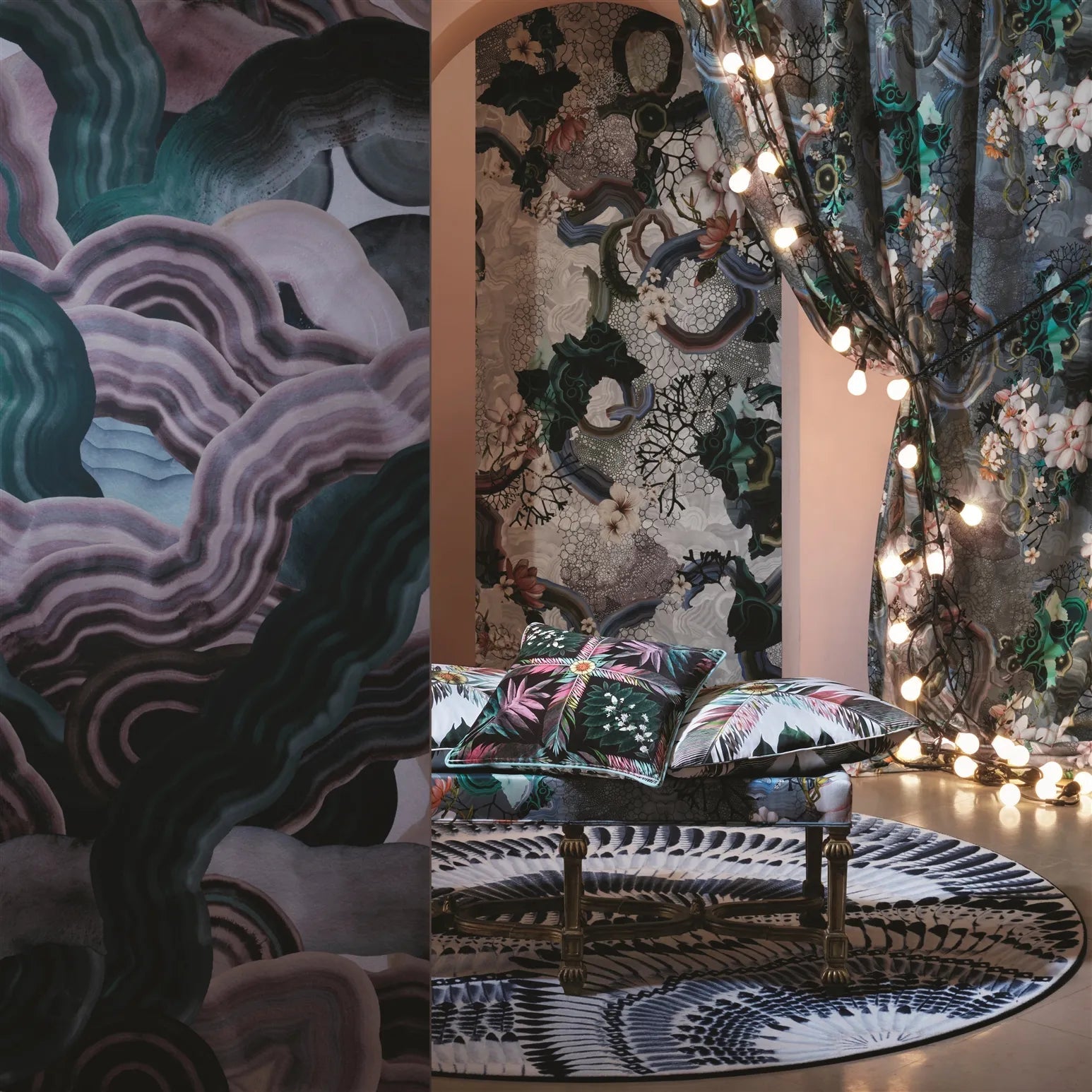 Algae Bloom Fabric - Graphite - Christian Lacroix - FCL7062/02 - Premier Wallcovering