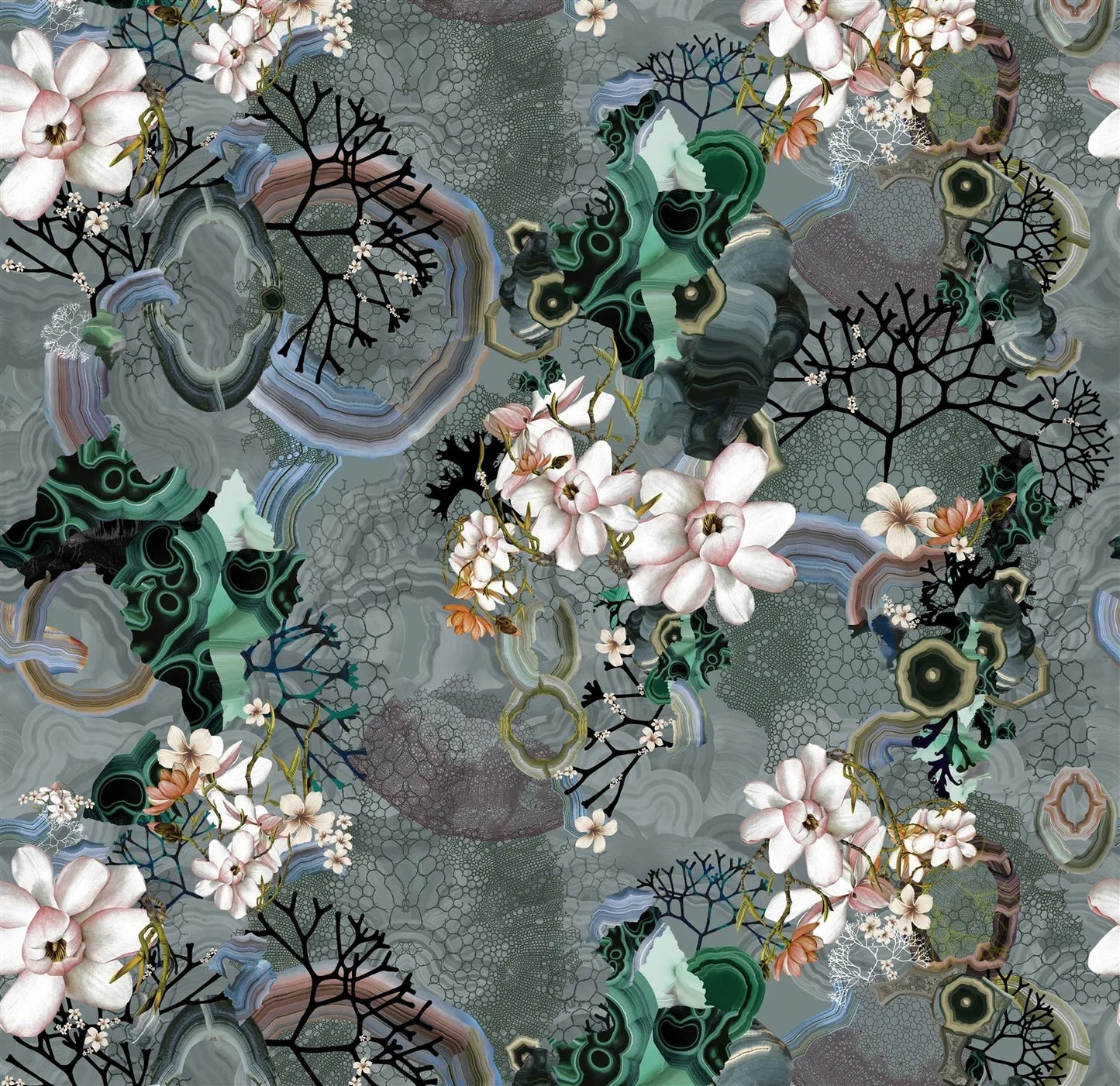 Algae Bloom Fabric - Graphite - Christian Lacroix - FCL7062/02 - Premier Wallcovering